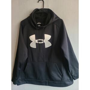 Men's 2X XXL Under Armour black therma hoodie loose fit white logo
